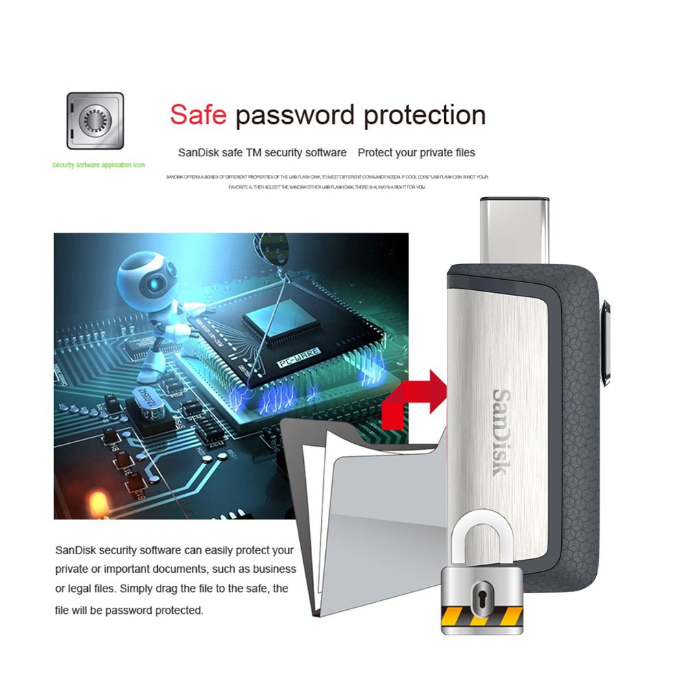 SanDisk Dual USB Type C and Type A Flash Drive SDDDC2 Pen Drive 64GB 128GB 256GB Memory Stick For Smartphone Tablet Laptop PC