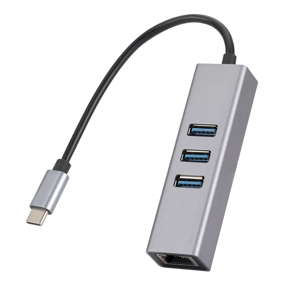 Koncentrator USB 3.0 rodzaj-C 4w1 1000Mbps RJ45 LAN Ethernet adapter 3 porty USB3.0 5Gbps OTG Rozdzielacz Karta sieciowa robić laptopów PC Szary: czarny
