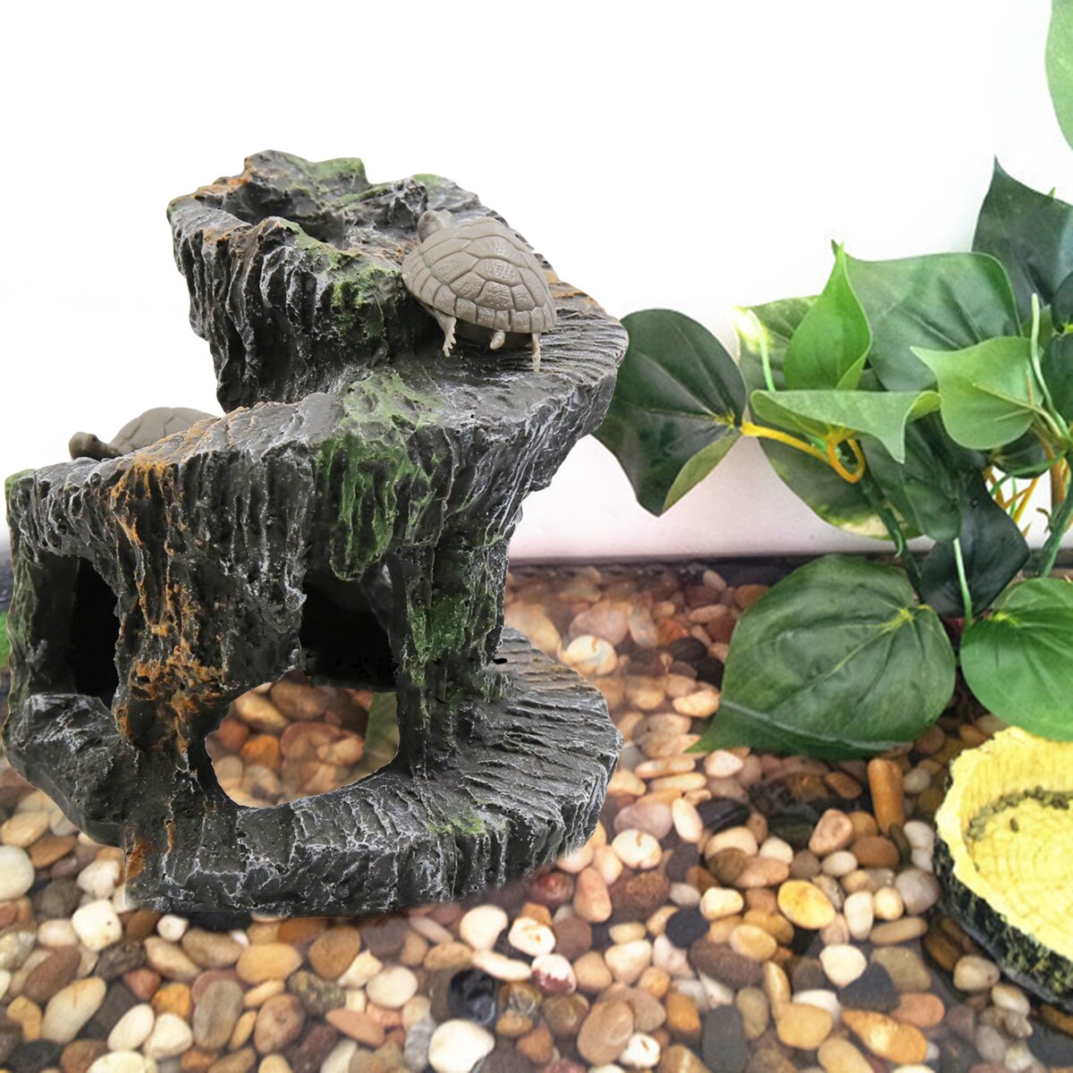 Fish Turtle Basking Platform Tortoise Reptiles Basking Climbing Platform Resin Hiding Cave Ornament For Aquarium Fish Tank