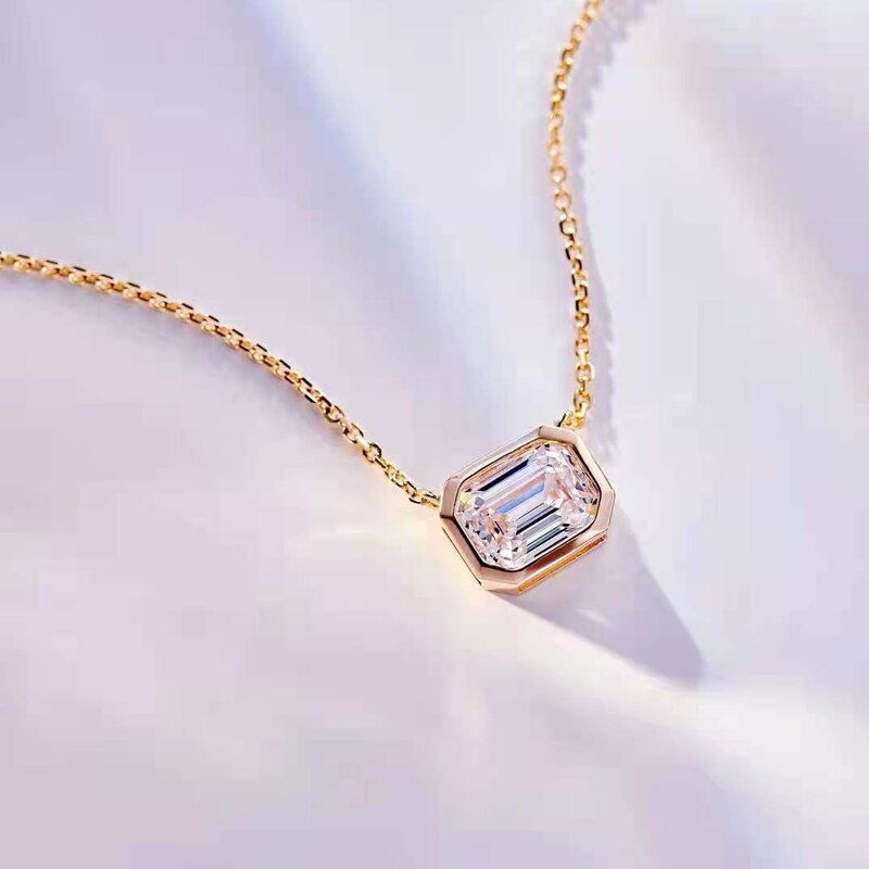 OEVAS 100% 925 Sterling Silver 1.5 Carat Square High Carbon Diamond 45cm Pendant Necklace For Women Sparkling Fine Jewelry: Rose Gold