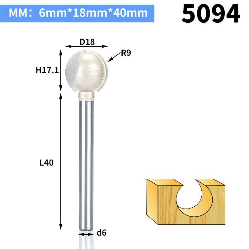 HUHAO 1pc 3mm 6mm Shank round carving bit making mould CNC bits for wood CNC woodworking round 3D engraving knife: 5094