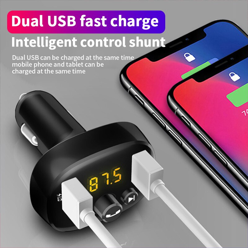 Car Bluetooth 5.0 FM Transmitter Car Kit Wireless Handsfree Aux Bluetooth Audio Receiver MP3 Player 3.1A Dual USB Fast Charger