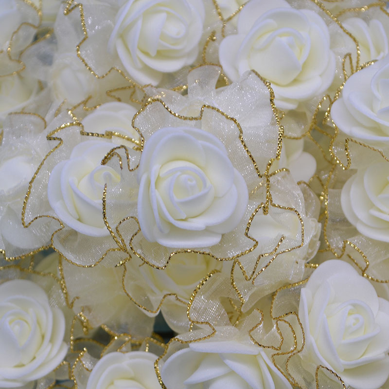 50 Stuks 4Cm Glitter Fringe Zijde Foam Rose Bloemen Diy Handgemaakte Kunstmatige Bloemen Voor Wedding Party Decoratie Hoofd Bloemen
