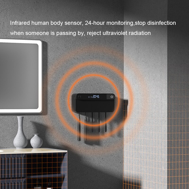UV Toothbrush Holder Sterilizer Wall Mounted Intelligent Timming Disinfection Toothbrush Disinfectant Holder With LED Displayed