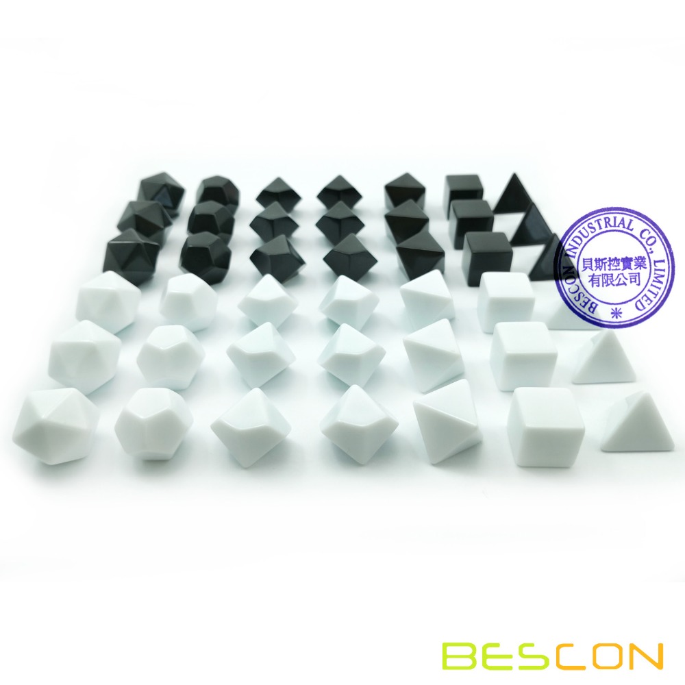 Bescon Blank Polyhedral Rpg Dobbelstenen Set 42 Pcs Artist Set, effen Zwart En Wit Kleuren In Complete Set Van 7, 3 Sets Voor Elke Kleur