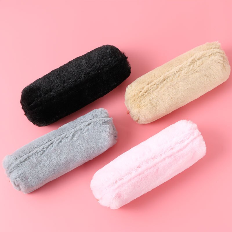 Estuche para lápices Kawaii, estuche de pelo bonito Color rosa, estuche para lápiz de Color sólido para niñas, estuche para lápices, Papelería, Material Escolar encantador