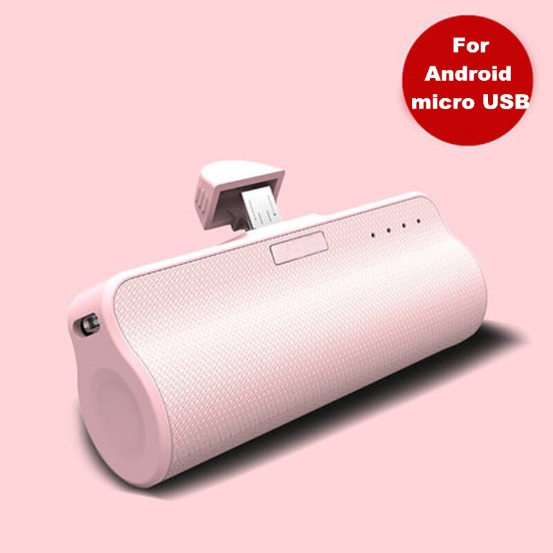 Type-C micro USB Mini PowerBank Pack Charging Case Cover For iPhone Samsung Xiaomi Huawei OPPO Vivo OnePlus Battery Charger Case: Pink-micro USB