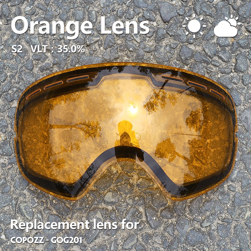 Copozz 201 Lens Ski Bril Lens Voor Anti-Fog UV400 Grote Sferische Ski Bril Sneeuw Bril Brillen Lenzen Vervanging (Lens Alleen)