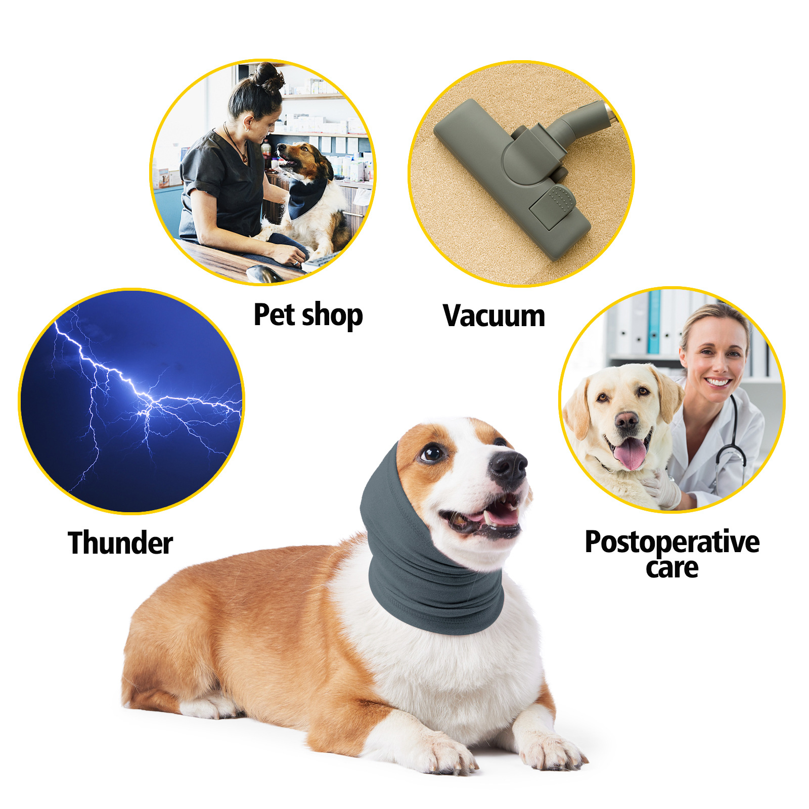 Cache-oreilles de toilettage pour chien, bandeau , couvre-oreille, chapeau, antibruit, écharpe, collier, insonorisé, anxiété, bain pour animaux de compagnie, manches silencieuses et sèches