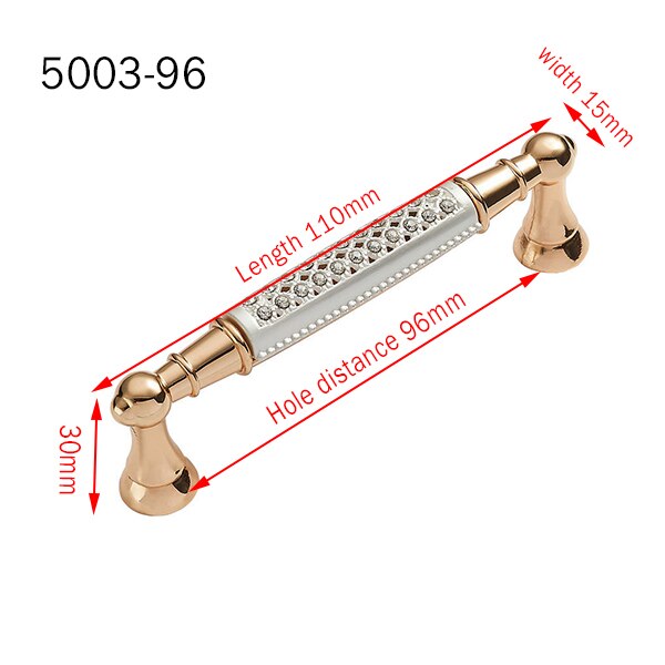 Champagne Gold Door Handles With Diamond Luxury Zinc Alloy Cabinet Drawer Knobs European Wardrobe Furniture Pulls Hardware: 5003-96mm