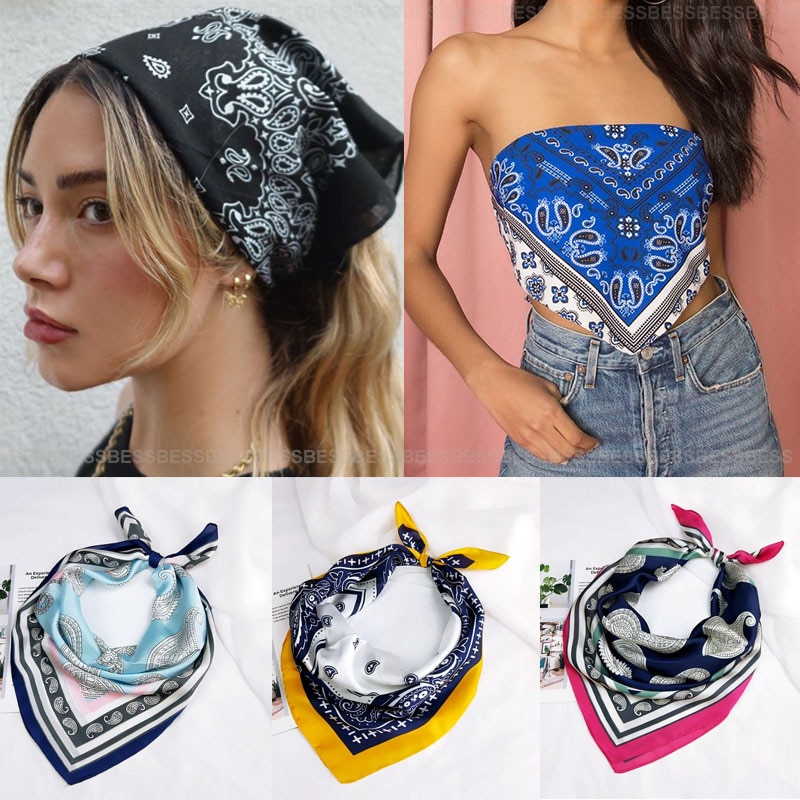 Eleganti fasce per capelli Bandana con stampa in cotone di seta per ragazze donna sciarpa a fascia maschera per il viso croce turbante bandane copricapo 70cmX70cm