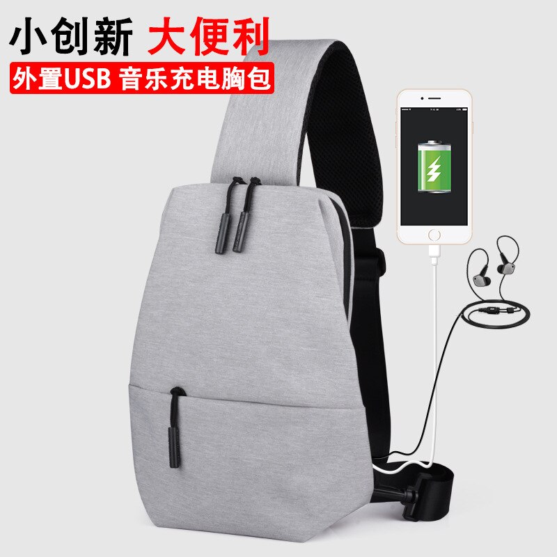 Casual borsttas usb oplaadbare unisex schouder crossbody multifunctionele effen kleur oxford borsttas: Usb lichtgrijs