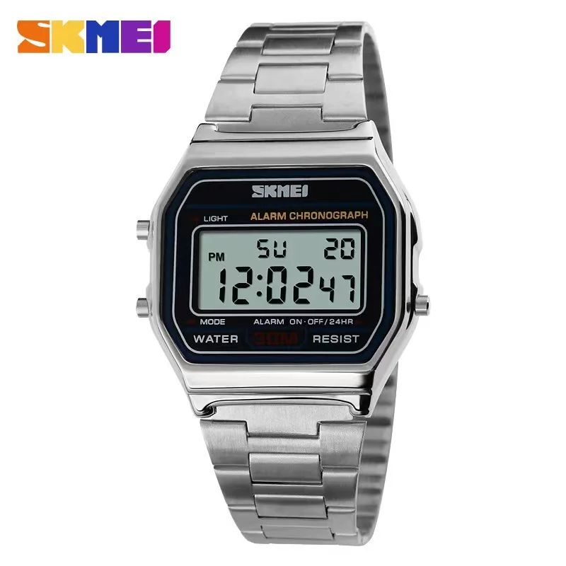 Skmei 3Bar montre numérique étanche Reloj Hombre pour Sport décontracté 1123 hommes bracelet en acier inoxydable montres d'affichage LED