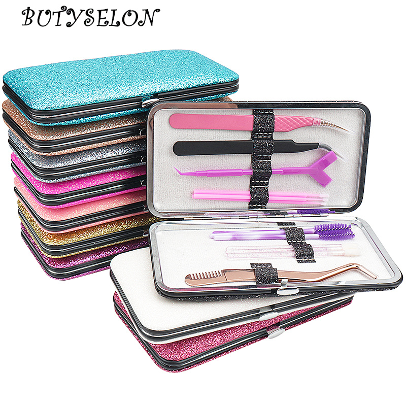 Eyelash Extension Tweezers Storage Box Seven Slots Shiny Organizer Case Bag For Tweezers Lash Brush Applicator Storage