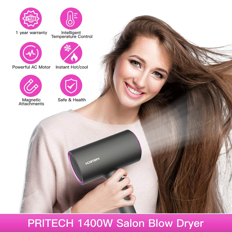 Pritech – sèche-cheveux pour Salon de coiffure 1400W 2 en 1, souffle ionique négatif, vent et froid, rapide