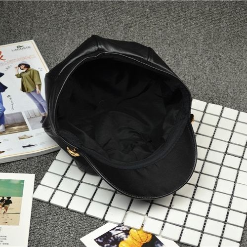 Idopy Casual Cotton 8 Piece Cap Woman Pu Leather Beret Flat Hats Captain Cap Trucker Vintage Black Sport Dad Bone Cadet Hat