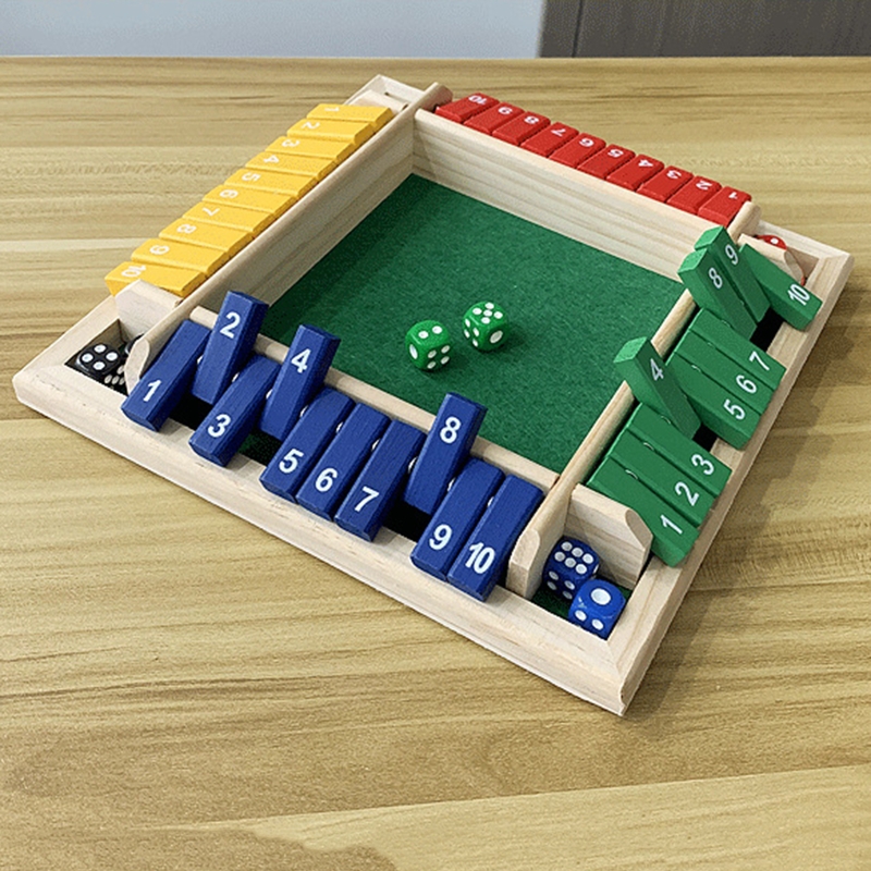 Classic Game Shut the Box Bar Toy w/ 8 Dice 10 Digital Tile for Party Desktop Men Women Interaction Family Gathering Toy