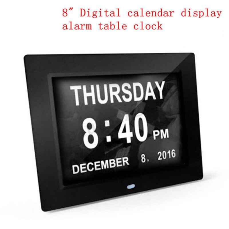 8 "digitalt vækkeur ekstra stort ikke-forkortet dagur dato klokkeslæt display ure demens digital vægkalender