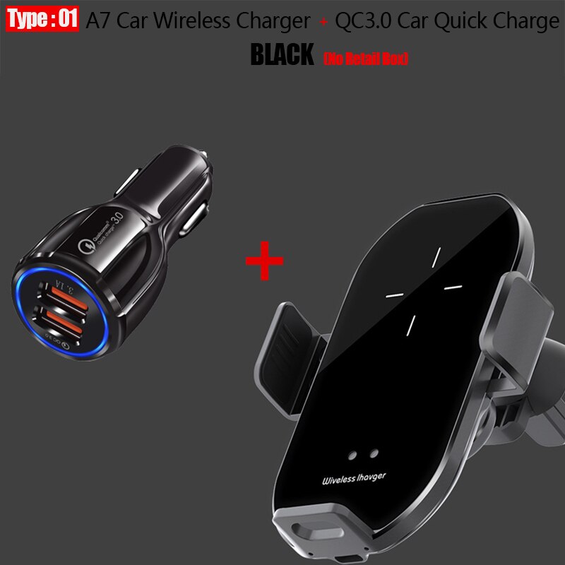 Infrared Sensor Automatic Wireless Charging Car Bracket for iPhone 11 Pro Xs Max X 10W Wireless Quick Car Charge Stand Holder: Type 1 QC3.0 Black