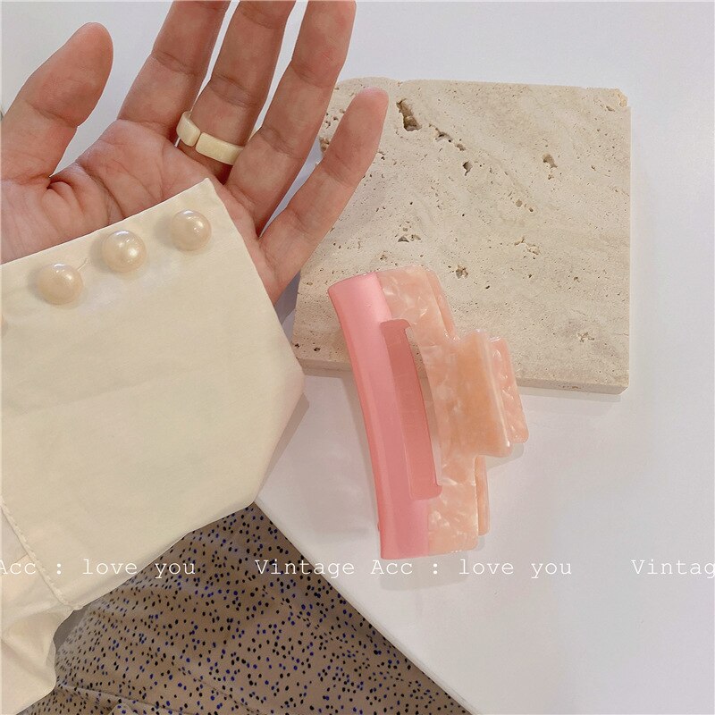 AOMU Sweet Romantic Pink Acrylic Hollow Square Hairpin Smooth Irregular Geometric Splicing Floral Hair Claw for Women Jewelry: F