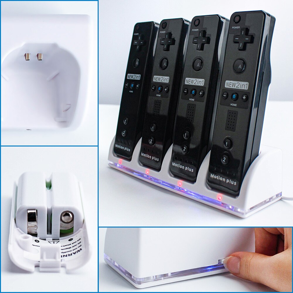 OSTENT Wit Dock Station Charger + 4 Batterij Packs voor Nintendo Wii Remote Controller