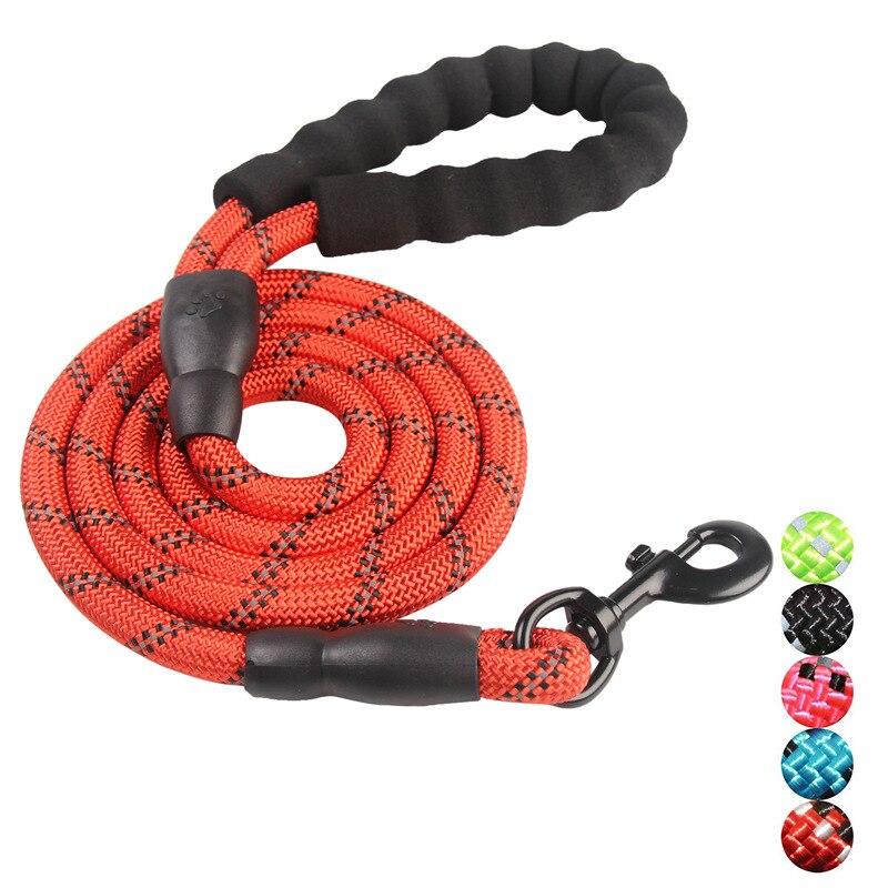 1.5M 2M 3M zabawka-sznurek dla psa Nylon okrągły odblaskowy smycz dla dużego psa wzmocnienie haka dużego psa uprząż do prowadzenia z wygodny uchwyt: Red / 150cm