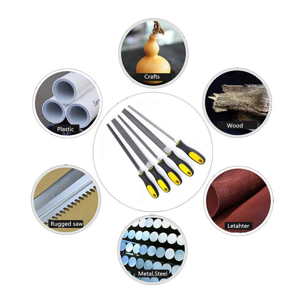 5pcs Medium-Toothed Metal Files Set for Metalworking Woodworking Steel Rasp File Flat Triangle Round Square Half-Round