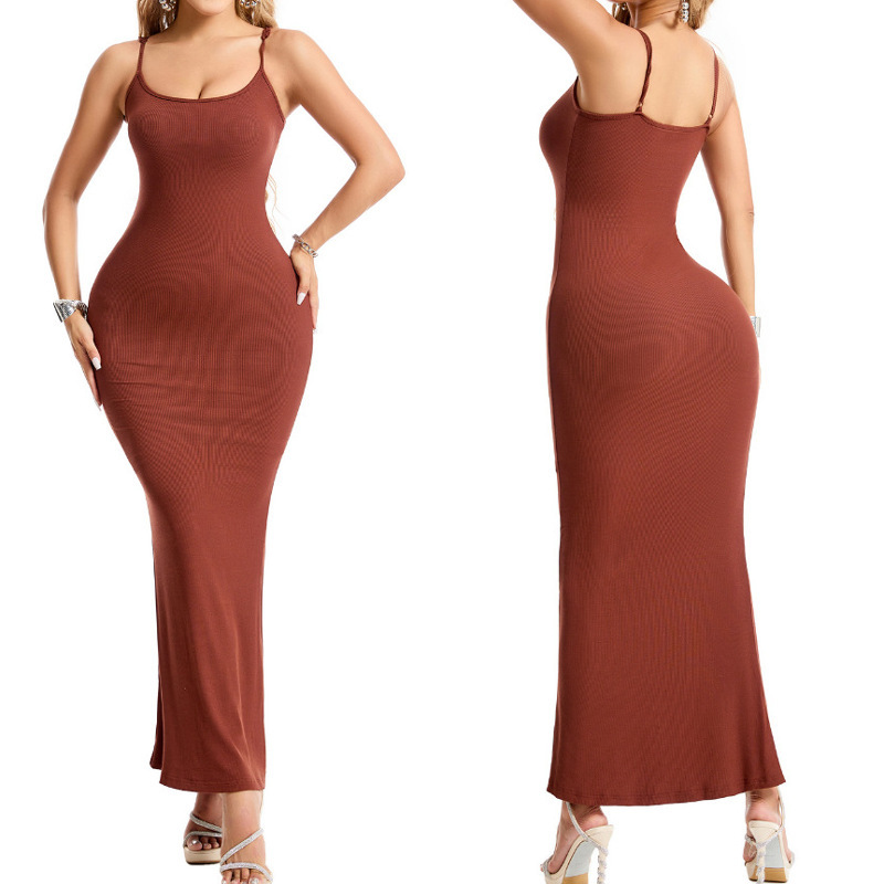 Fagadoer sexet ribbet bodycon lang kjole kvinder spaghettistropper stretchkjole kvinde streetwear vestidos sommer