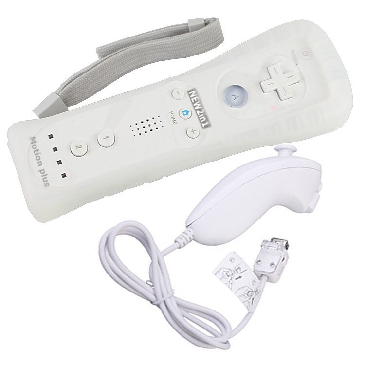 Wireless Remote Nunchuck Game Controller Joypad With Nunchuk Control For Nintend o Wii Built-in Motion Plus For Wii Gamepad: White