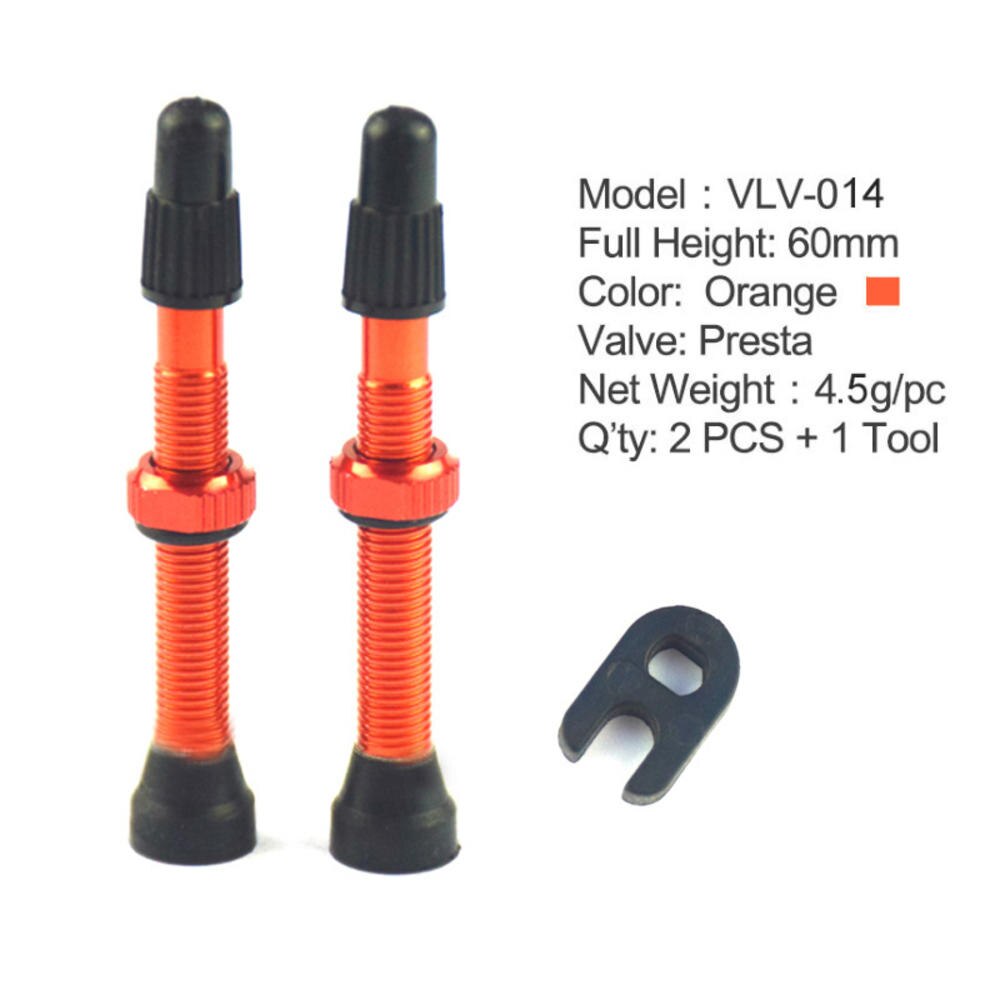 2 Pcs/set Mountain bike road bike tubeless vacuum valve presta 48/60/78mm nozzle aluminum alloy bicycle tire accessories: Orange 60mm