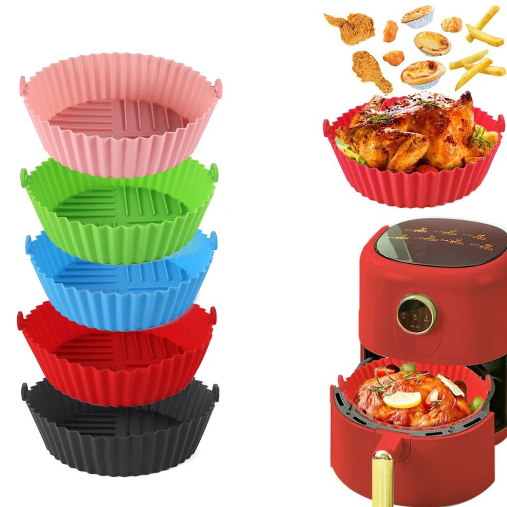 Moule à gâteau réutilisable pour friteuse à air, doublures en silicone antiadhésives, plaque de cuisson en silicone, panier rond pour friteuse à air, four à micro-ondes, 20cm