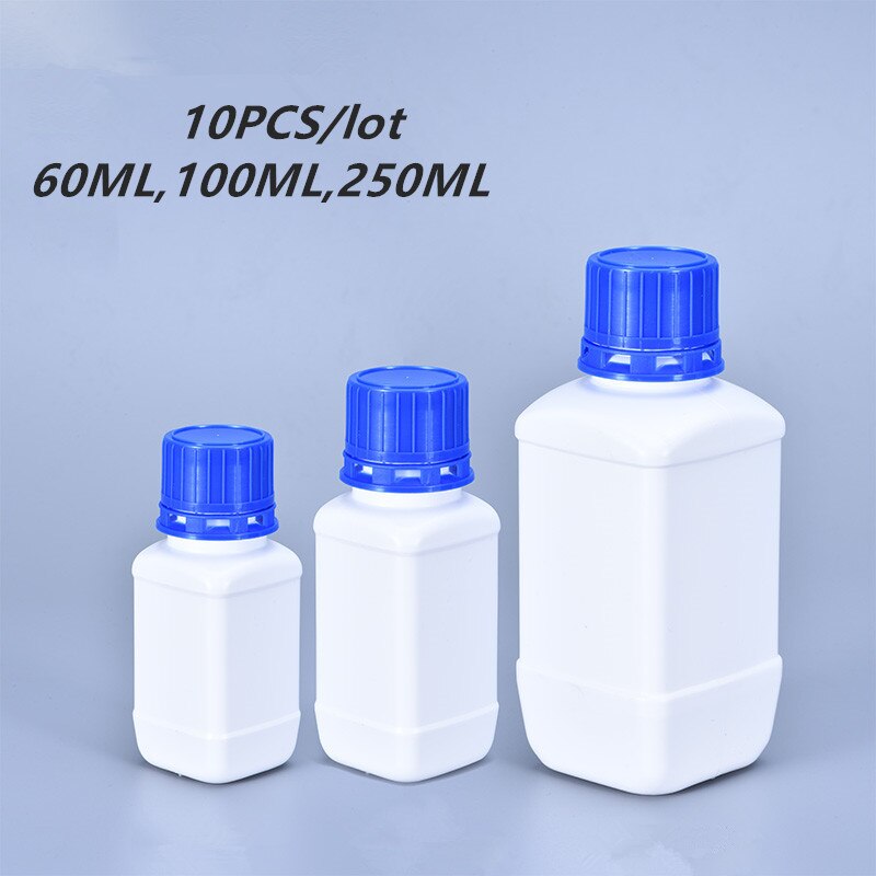 10Pcs Empty Square Plastic Bottles Leakproof Liquid Storage container Food Grade HDPE bottles 60ML/100ML/250ML