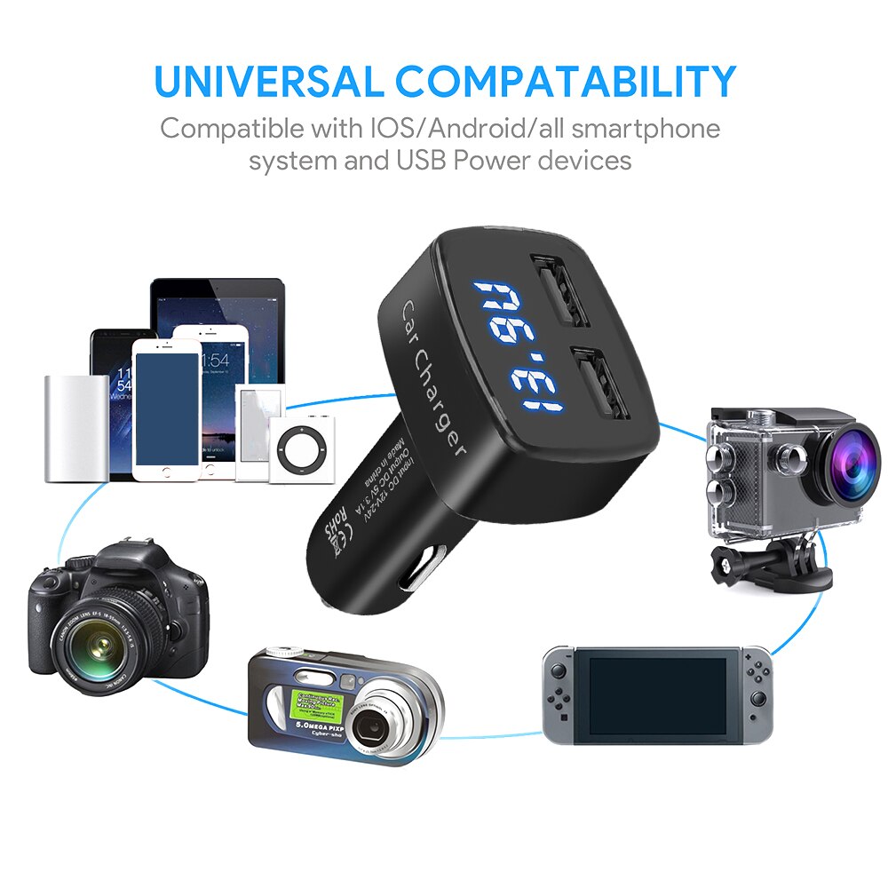Universele 4 In 1 Dual Usb Dc 5V 3.1A Usb Autolader Adapter Met Spanning Temperatuur Digitale Blauw/rode Led Display Voor Iphone