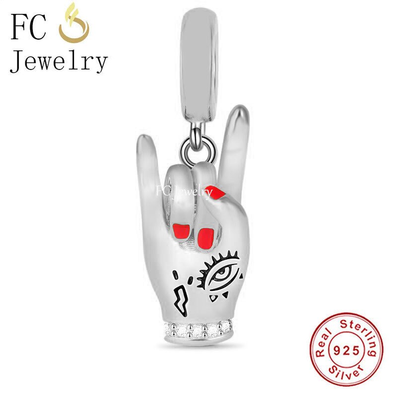 Pulsera con abalorio de plata de ley 925 para mujer, brazalete con de "Te quiero, promesa manos, gesto, corazón rosa, Berloque 2022: Q1898