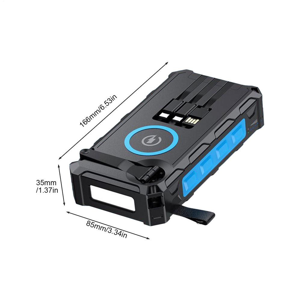 Zonnelader Power Bank Handbediende powerbank met LED-licht Opvouwbare draadloze powerbank Ingebouwde SOS-alarmfunctie en: Blauw