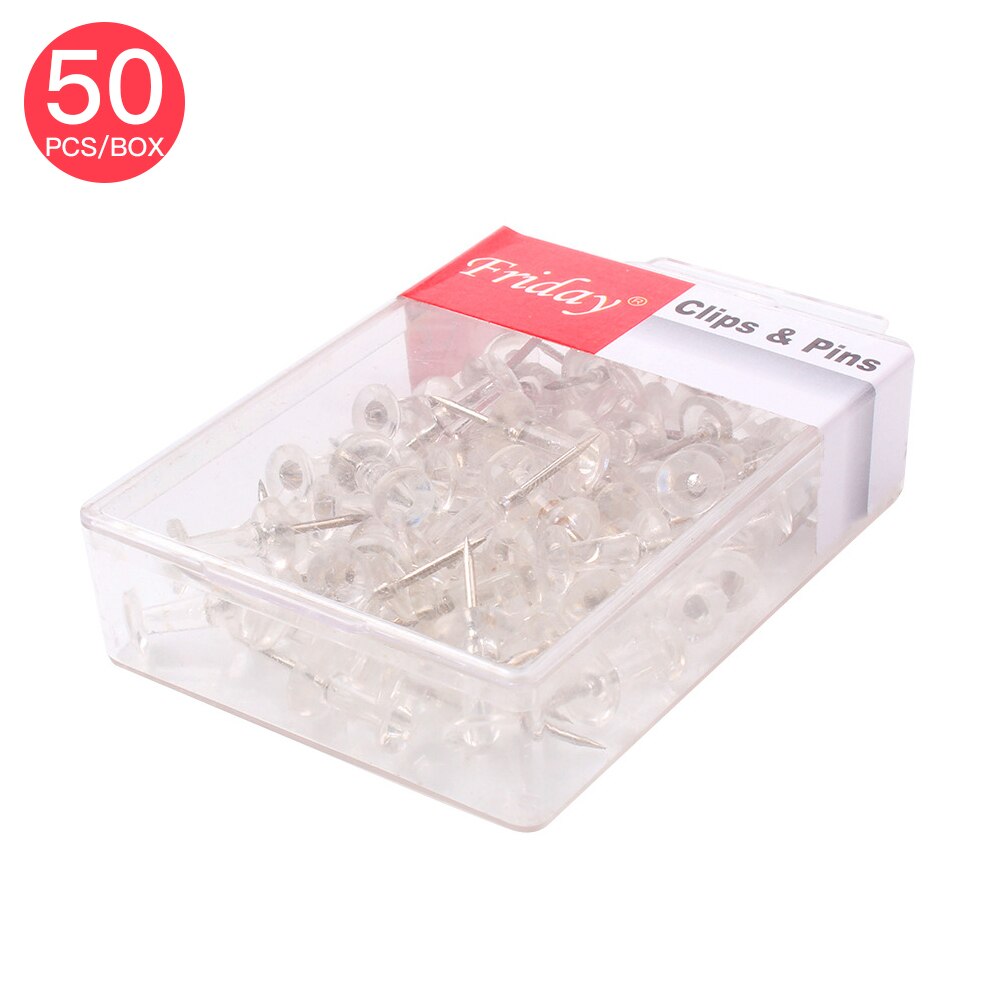 50pcs Push Pins Transparent Plastic head with Metal Point Thumb Tacks Marking Pins Wall Tacks Map Pins for Bulletin Cork Board