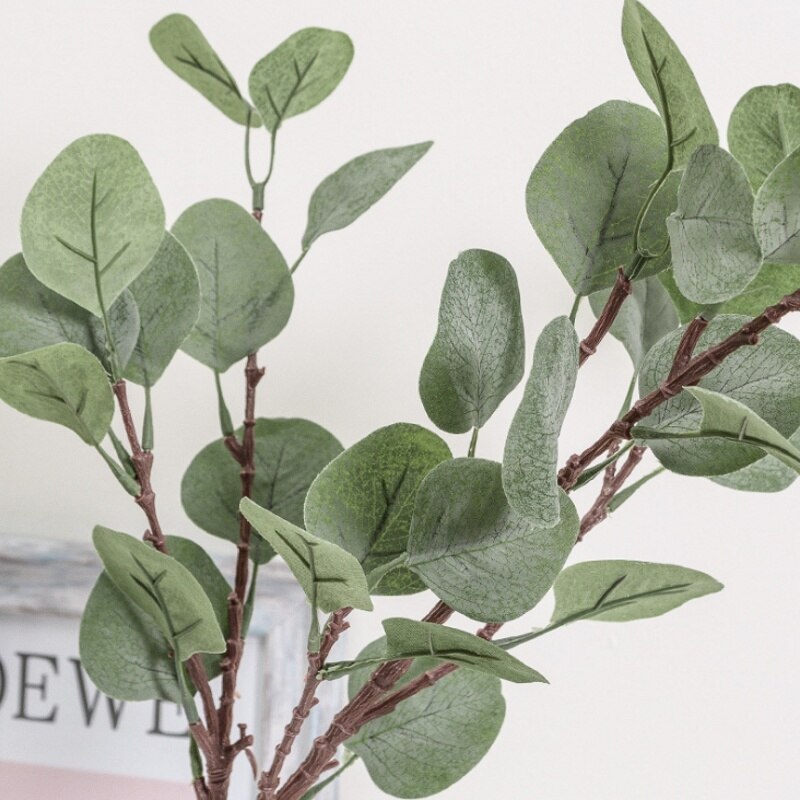 Kunstigt sølv dollar eukalyptusblad til plastblomster husholdningsbutik dest rustik dekoration kløverplante: Fluorescensgul