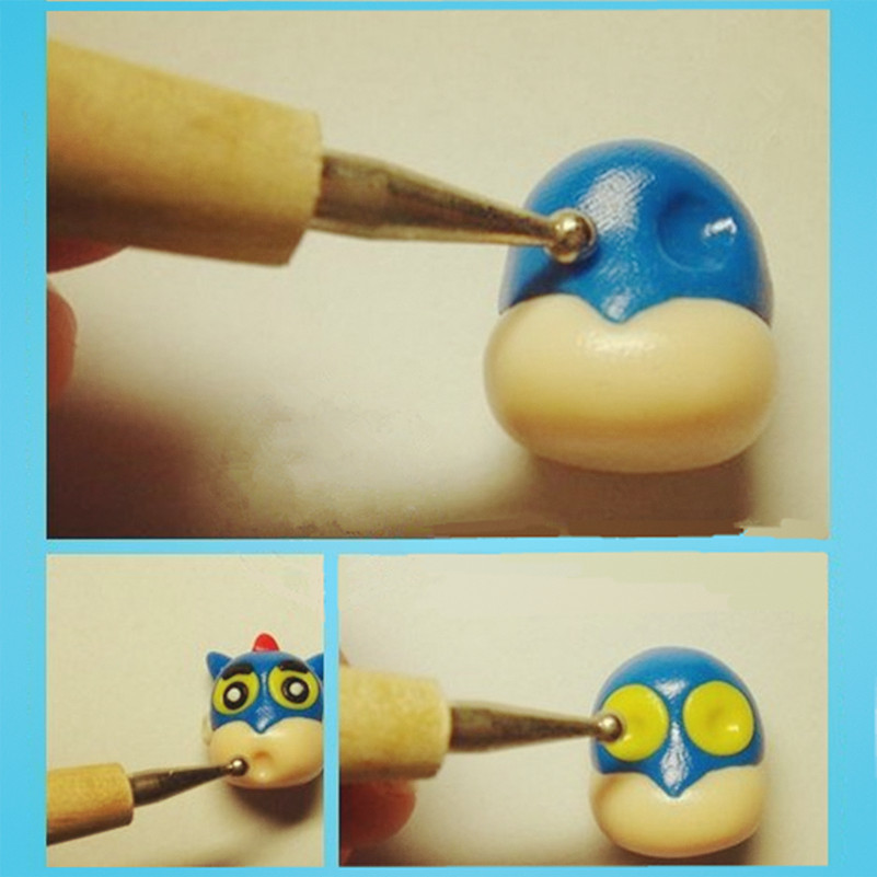 Tanduzi 5 pièces stylet à bille pâte polymère poterie céramique sculpture outils de modélisation manche en bois outils en argile pointe d'ongle stylos de forage
