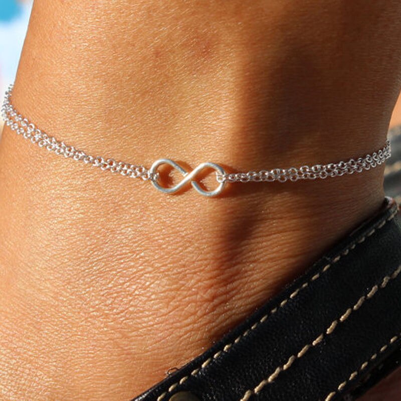 Infinity 8 Bracelet De cheville sur la jambe été plage pied bijoux Tobilleras De Plata Para Mujer