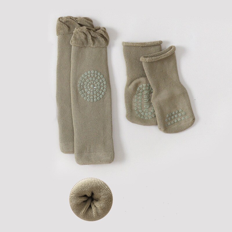 Calcetines gruesos y cálidos para bebé, medias antideslizantes para gatear, con rodilleras, 2 par/set: Green / 1-3Years (12-14cm)