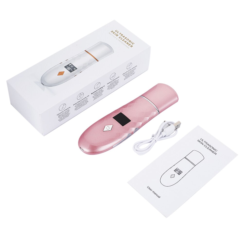 Ultrasone Huid Scrubber Warmer Gezichtsreiniger Vuil Mee-eter Verwijderen Verminderen Rimpels Vlekken Gezicht Whitening Lifting Machine: Pink with Box