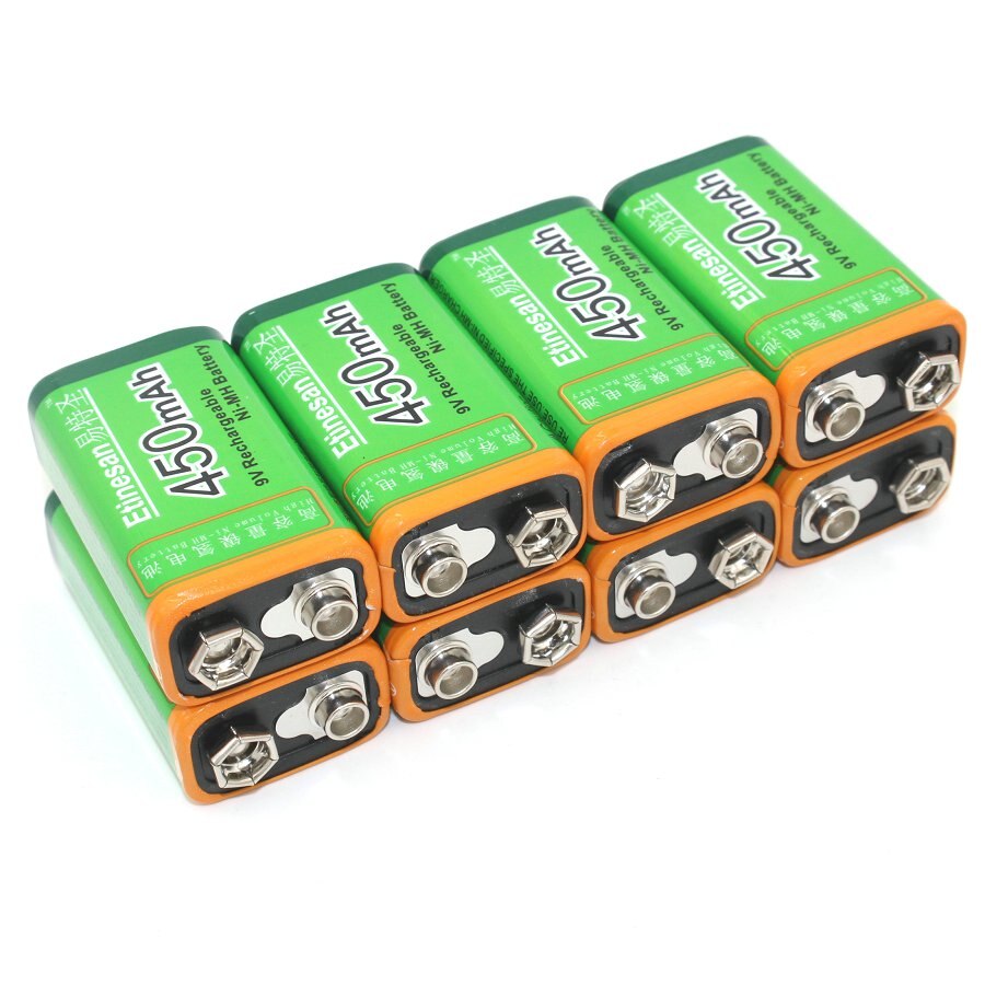 Etinesan 9V 450mAh NiMH Rechargeable Batteries Rectangular Battery -Ultrahigh capacity: 8pcs Batteries