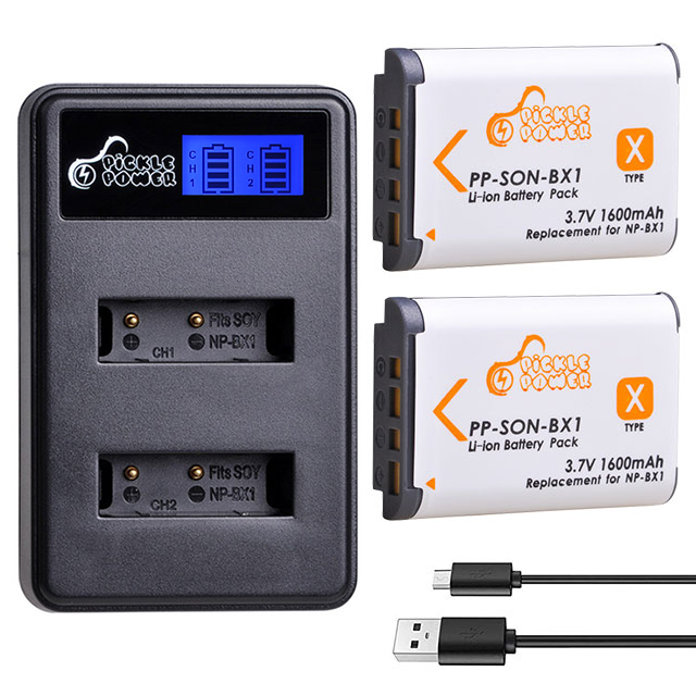 Caricatore doppio di USB dell&#39;affissione a cristalli liquidi della batteria di 1600mAh NP-BX1 NP BX1 per Sony FDR-X3000R RX100 AS100V AS300 HX400 HX60 AS50 WX350 AS300V ZV-1: 2 Battery 1 Charger