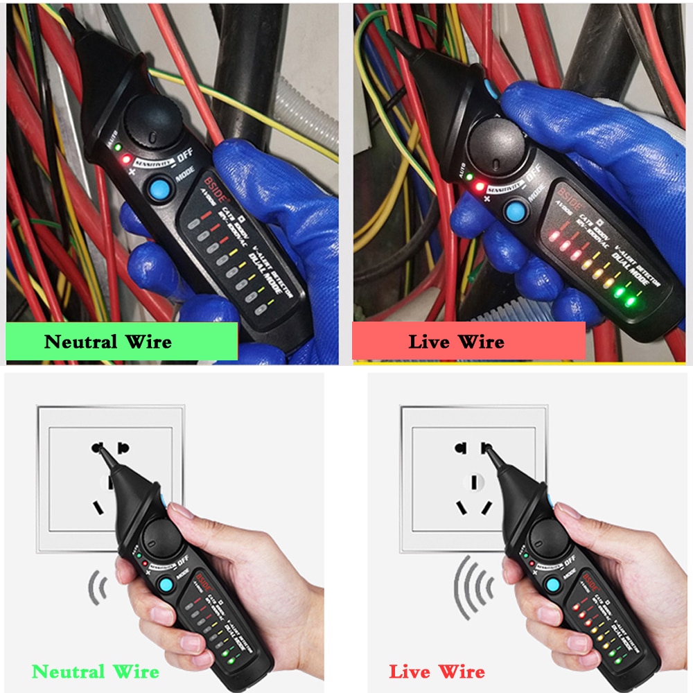 Beröringsfri spänningsdetektor testare avd 06 uttag vägg ac eluttag live test penna indikator 12 ~ 1000v match multimeter bside