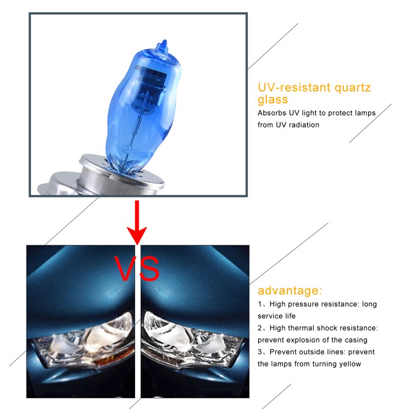 Atcomm 2 st  h3 h7 auto halogenlampor 6000k vita 12v h1 h4 h8 h9 h11 9005 hb3 9006 hb4 bil halogenlampa ampull voiture