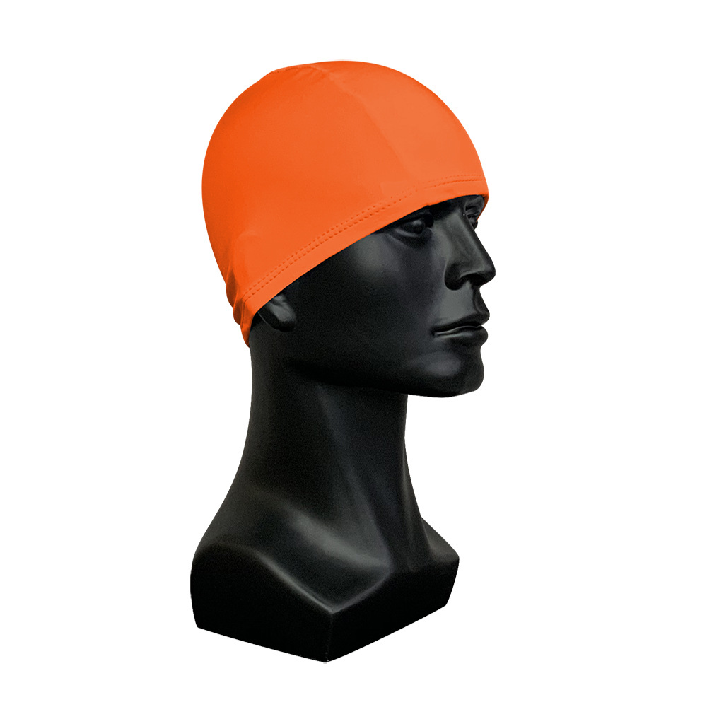 Gorro de baño de tela de poliéster para adultos, gorro de playa de alta elasticidad, Color sólido, Unisex: Orange