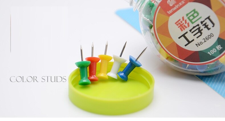 100 stks/set kleur Plastic Kopspijkers Push Pins Diverse Maken Duim Kopspijkers Kurk Boord Kantoor School Briefpapier Levert