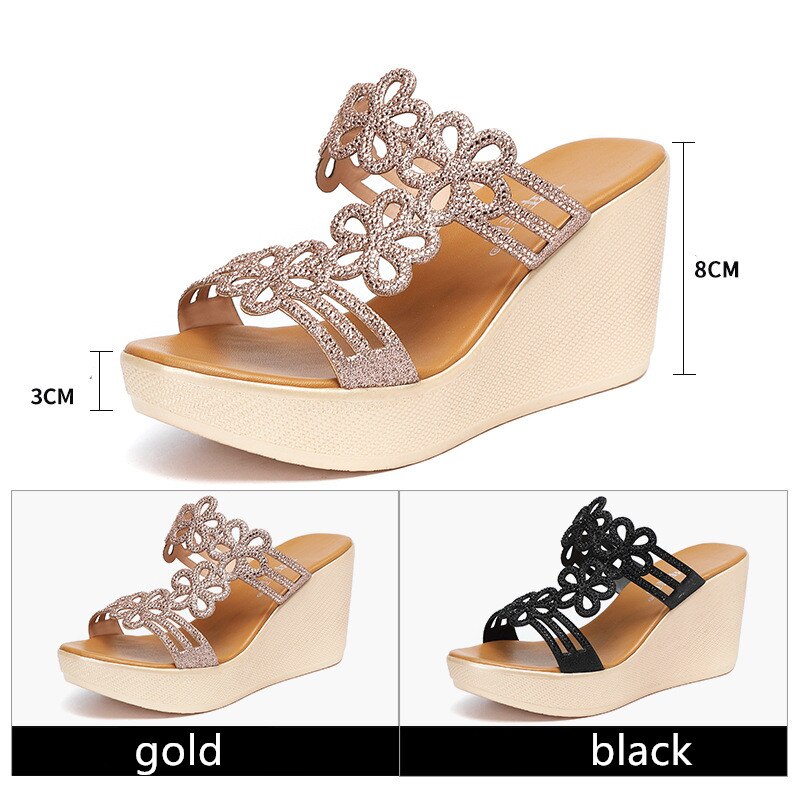 Gktinoo Plus Size 41 Platform Schoenen Zomer Wiggen Slippers Strass Trouwschoenen Hoge Hakken Slides Vrouwen Slipper