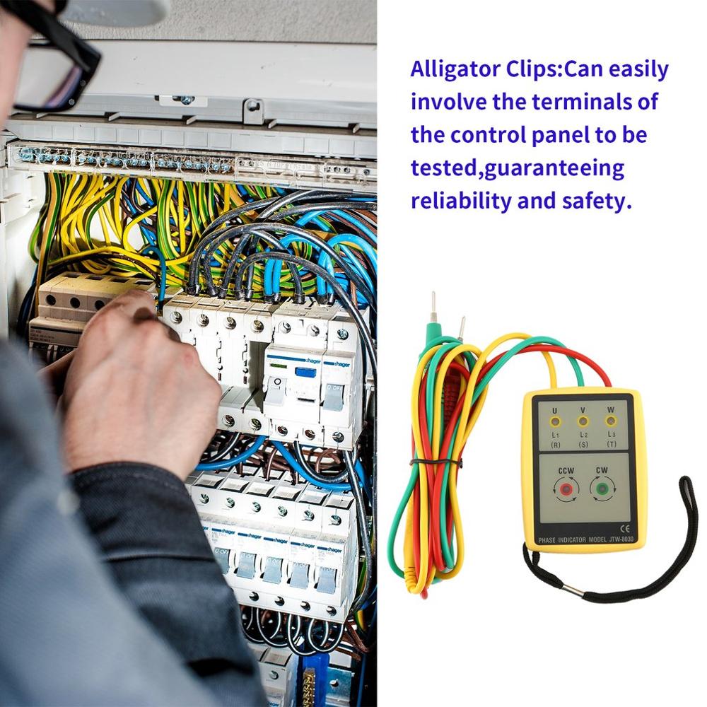 Portable 3 Phase Sequence Meter Multimeter Presence Rotation Tester Phase Indicator Detector Meter LED Buzzer JTW-8030