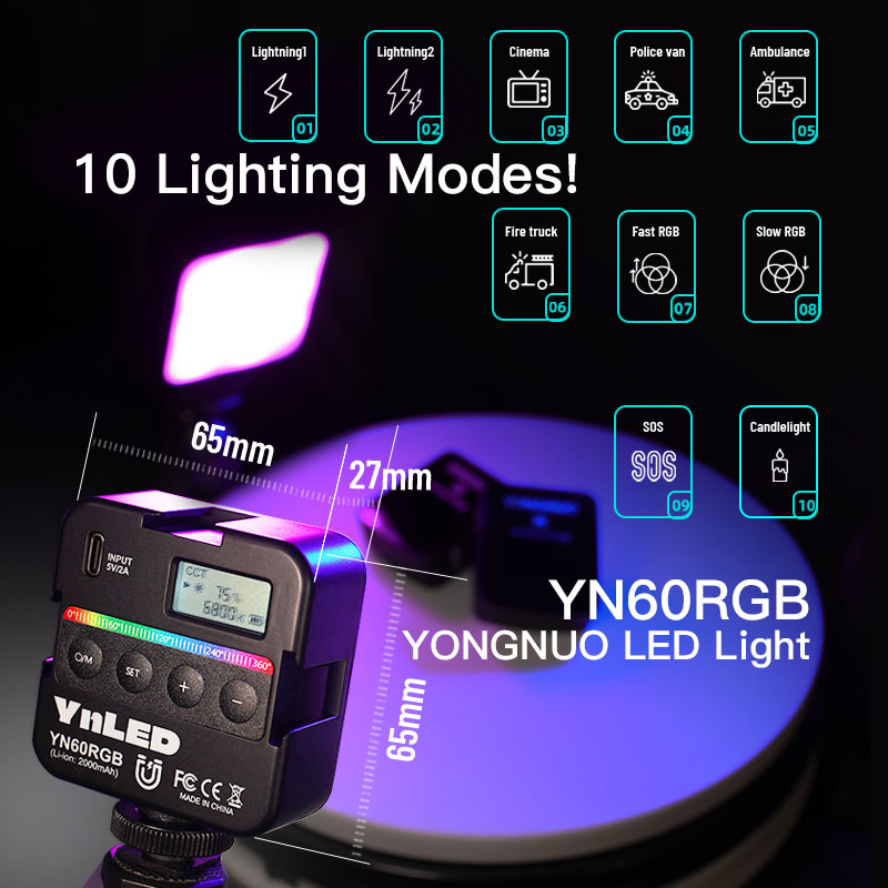 YONGNUO YN60RGB Tasche RGB Video Licht 2500K-9500K Einstellbar Kleine Tragbare LED Video Füllen Licht Mit 1/4 schraube Kalt Schuh Sitz